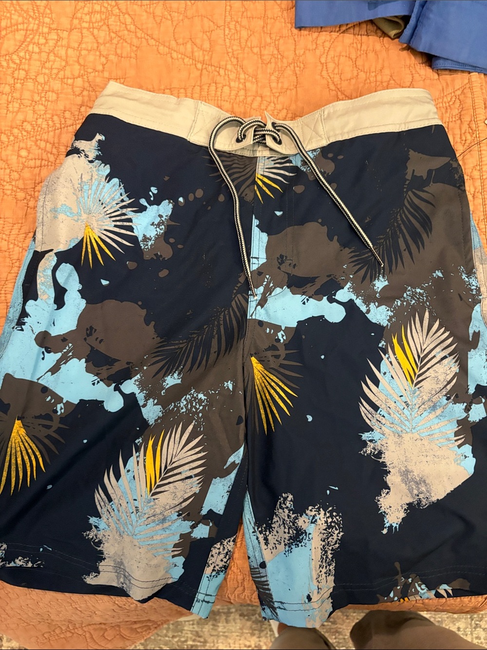 George Navy Tropical Print Swim Shorts with Yellow Accents